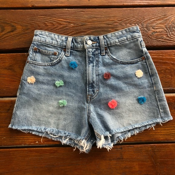 Lucky Brand Jean Shorts Pom Pom Trim 2 / 26 - Picture 4 of 13